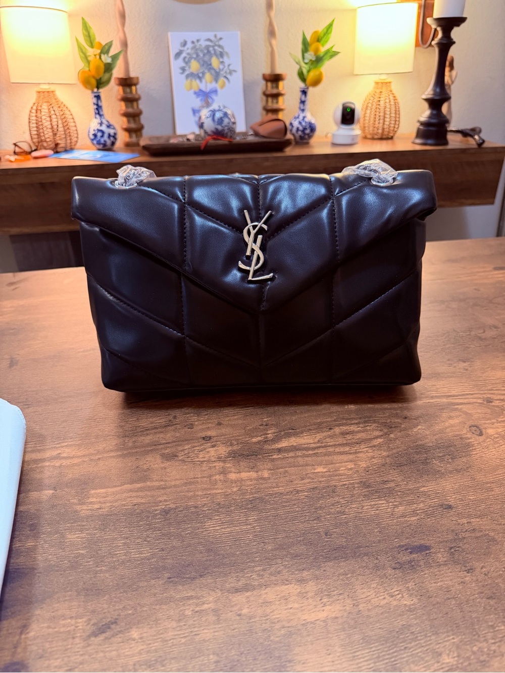 Black Quilted Leather Shoulder Bag with Silver YSL Logo - Picture 4 of 13